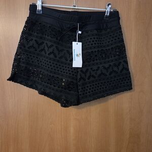 BEACHSISSI Black Crochet Athletic Shorts with Elastic Drawstring Waist Size M